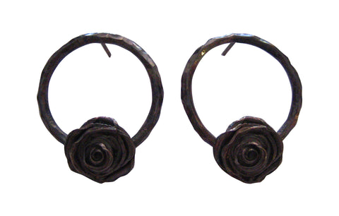 Midnight Garden - Black Rose Hoop Stud Earrings