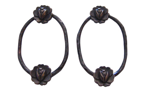Midnight Garden - Black Oval Rosebud Stud Earrings
